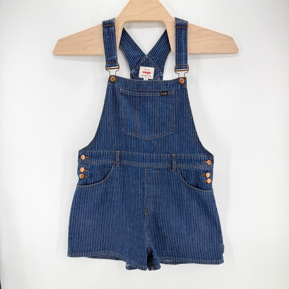 Wrangler Shortalls Womens Medium Blue Hickory Stripe Workwear Denim Overalls M